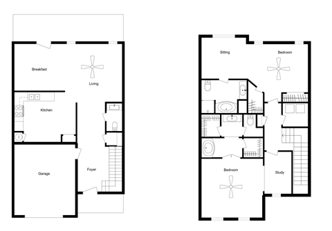 Floor plan for 2 beds, 2.5 baths, 1902 sqft